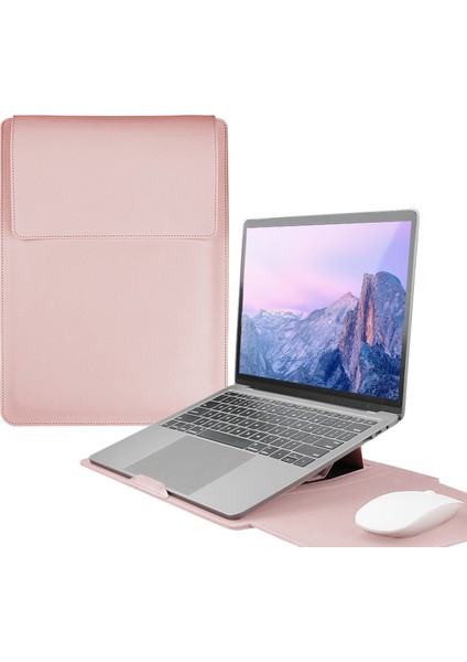 Ayarlanabilir Standlı Dizüstü Bilgisayar Kılıfı ile 13 Inç Pu Deri Laptop Çantası-Pembe (Yurt Dışından)
