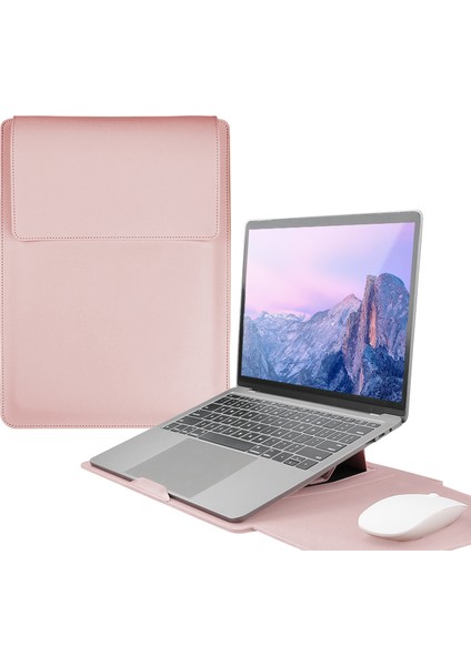 16 Inç Laptop Çantası Pu Deri Ayarlanabilir Standlı Taşıma Çantası-Pembe (Yurt Dışından)