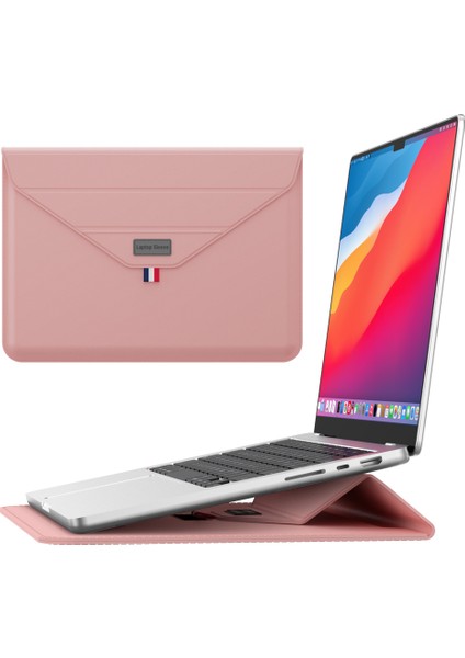 Stand Özellikli 15 Inç Dizüstü Bilgisayar Kılıfı Pu Deri Saklama Çantası Ince Zarf-Pembe Altın (Yurt Dışından)