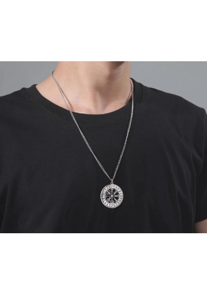 Paslanmaz Çelik Vegvisir Savaşçı Pusula Viking Kolye - Zincir