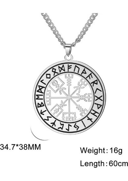 Paslanmaz Çelik Vegvisir Savaşçı Pusula Viking Kolye - Zincir