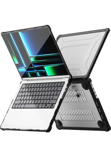 Seashell Digital MacBook Pro 14 Inç (2021)/(2023) (A2442 M1 Pro / M1 MAX/A2779) Isı Dağıtımı Sabit Pc+Tpu Dizüstü Bilgisayar Kılıfı, Kickstand-Siyah Için (Yurt Dışından)