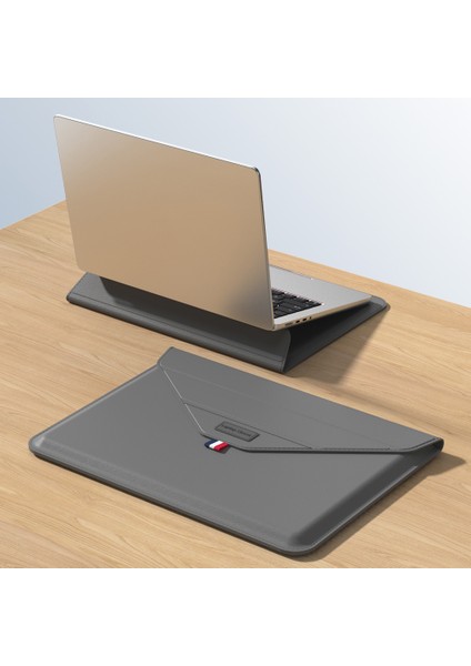 15 Inç Stand Özellikli Laptop Kılıfı Pu Deri Saklama Çantası Ince Zarf-Gri (Yurt Dışından) fiyatları