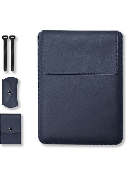 MacBook 13 Inç/14 Inç Dizüstü Bilgisayar Saklama Çantası Çok Fonksiyonlu Pu Deri Mouse Pad Dizüstü Bilgisayar Kol Çantası-Koyu Mavi (Yurt Dışından)