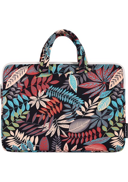 14 Inç Dizüstü Bilgisayar Çantası Büyük Yaprak Desenli Iyi Korunmuş Düşme Önleyici Laptop Çantası Kılıfı-Siyah (Yurt Dışından)