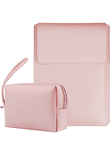 Ayarlanabilir Standlı 16 Inç Su Geçirmez Laptop Çantası + Pu Deri Küçük Çanta-Pembe (Yurt Dışından)