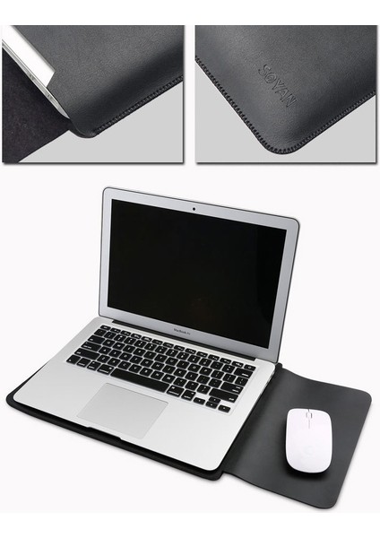 13 Inç MacBook Air/pro-Black Için Mouse Pad'li Mikrofiber Pu Deri Kılıf (Yurt Dışından)