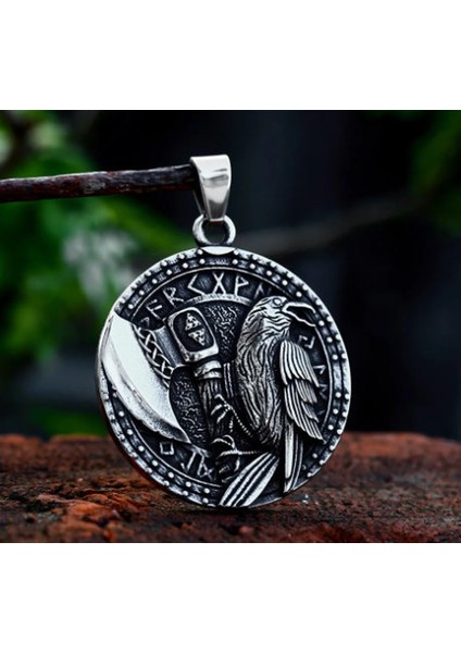 Çift Taraflı Kullanım Viking Mitoloji Kuzgun Kolye / Viking Pusula Kolye / Raven Kuş Kolye