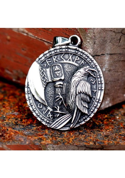 Çift Taraflı Kullanım Viking Mitoloji Kuzgun Kolye / Viking Pusula Kolye / Raven Kuş Kolye modelleri