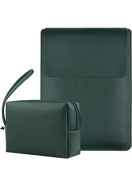 Ayarlanabilir Standlı 16 Inç Su Geçirmez Laptop Çantası + Pu Deri Küçük Çanta-Siyahımsı Yeşil (Yurt Dışından)