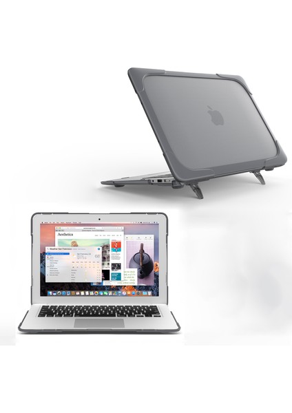 Temel Reis Serisi Şeffaf Pc+Tpu Hibrit Koruyucu Kılıf MacBook Air 13 Inç (A1932/A2179) 2018/2019/2020-GRI (Yurt Dışından)