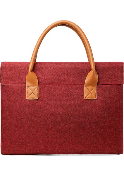 13.4-14.4 Inç Orta Bilgisayar Taşıma Çantası Oxford Kumaş Çanta Pu Saplı Laptop Çantası-Şarap Kırmızısı (Yurt Dışından)