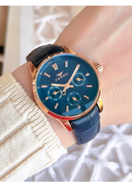 Deri Kordonlu Iç Fonksiyonları Çalışır 3 Atm+Takvim Özel Tasarım Kadın Kol Saati BFM1905BWT