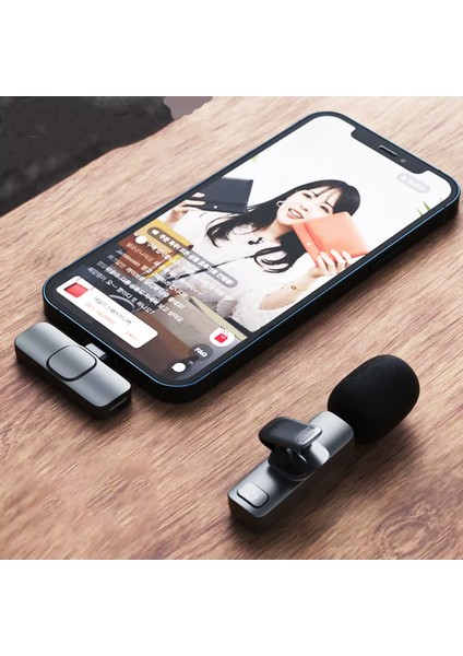 K8 Profesyonel Işıklı İPhone Kablosuz Taşınabilir Yaka Mikrofonu