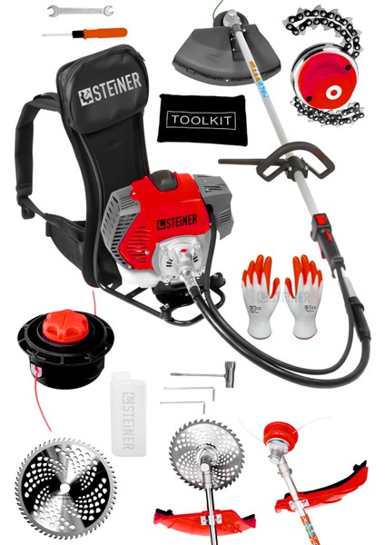 Alman 16 Hp Tam Profesyonel Sırt Tipi Benzinli Tırpan Ot Çalı Çim Biçme Makinesi + Canavar Başlık