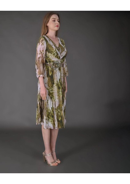 Kadın Midi Boy Şifon Desenli Truvakar Kol Yeni Sezon Elbise modelleri