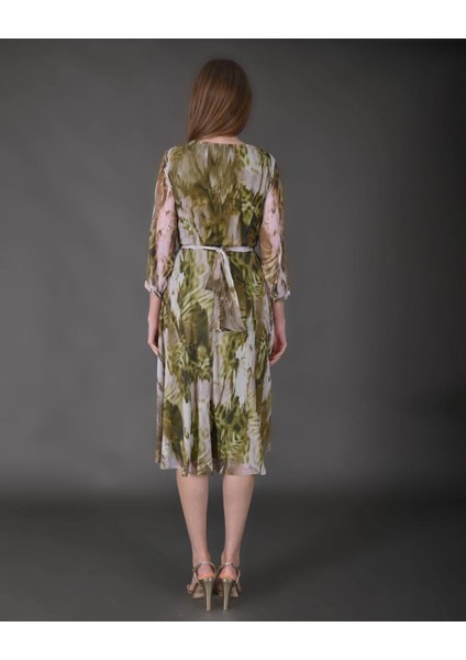 Kadın Midi Boy Şifon Desenli Truvakar Kol Yeni Sezon Elbise indirimleri