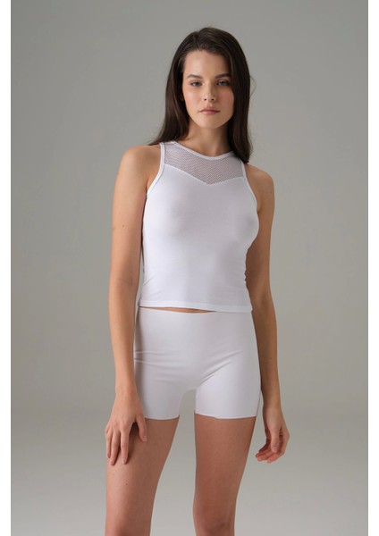Doreanse Kadın Halter File Yaka Atlet Beyaz 9401