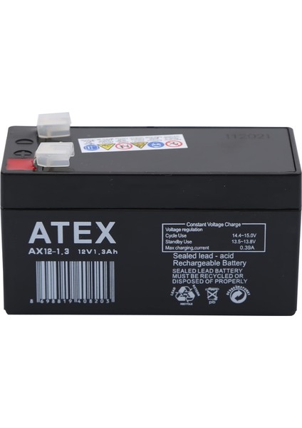 Atex AX12-1.3 12V Volt - 1.3AH Amper Bakımsız Kuru Akü