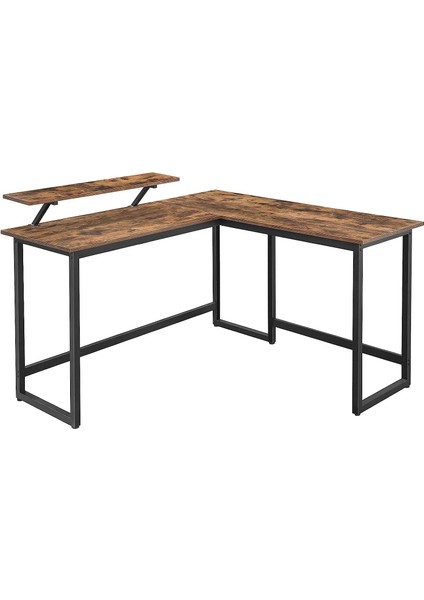 Masası, Mönitör Yükselticili, L Şekilli Ofis Masası, Oyun Masası, Metal, Kahverengi-Siyah LWD56X