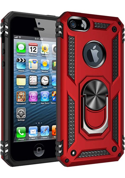 Apple iPhone 5 Uyumlu Kılıf Soldier Korumalı Yüzüklü ve Mıknatıslı Tpu Gövde Kılıf