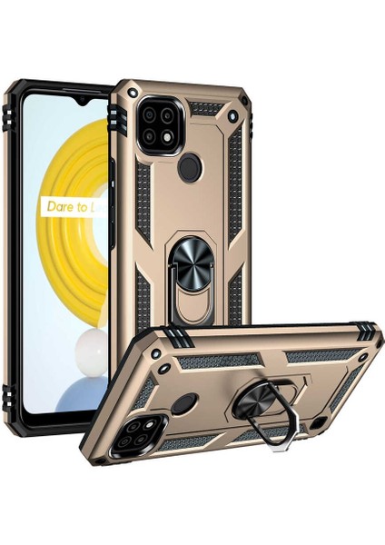 Realme C21 Uyumlu Kılıf Soldier Korumalı Yüzüklü ve Mıknatıslı Tpu Gövde Kılıf