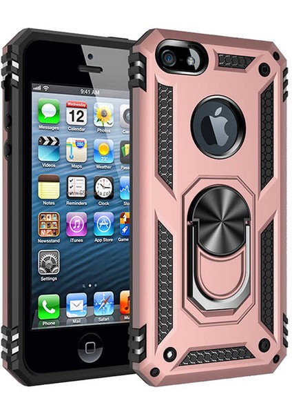 Apple iPhone 5 Uyumlu Kılıf Soldier Korumalı Yüzüklü ve Mıknatıslı Tpu Gövde Kılıf