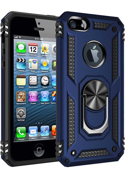 Apple iPhone 5 Uyumlu Kılıf Soldier Korumalı Yüzüklü ve Mıknatıslı Tpu Gövde Kılıf