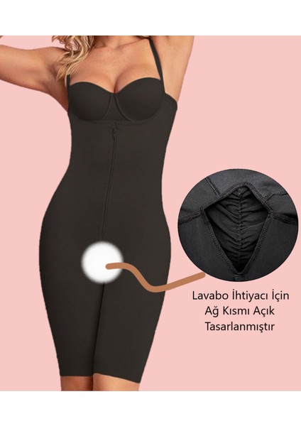 Siyah Taverna Model Kadın Fermuarlı Agraflı Korse Vücut Şekillendirici Siyah Renk Dokuma Askılı Inc