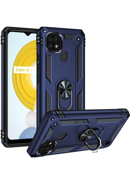 Realme C21 Uyumlu Kılıf Soldier Korumalı Yüzüklü ve Mıknatıslı Tpu Gövde Kılıf