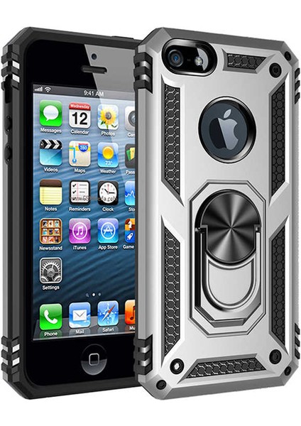 Apple iPhone 5 Uyumlu Kılıf Soldier Korumalı Yüzüklü ve Mıknatıslı Tpu Gövde Kılıf