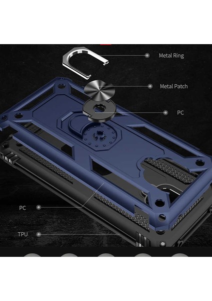 Xiaomi Redmi Note 9 Pro Uyumlu Kılıf Soldier Korumalı Yüzüklü ve Mıknatıslı Tpu Gövde Kılıf