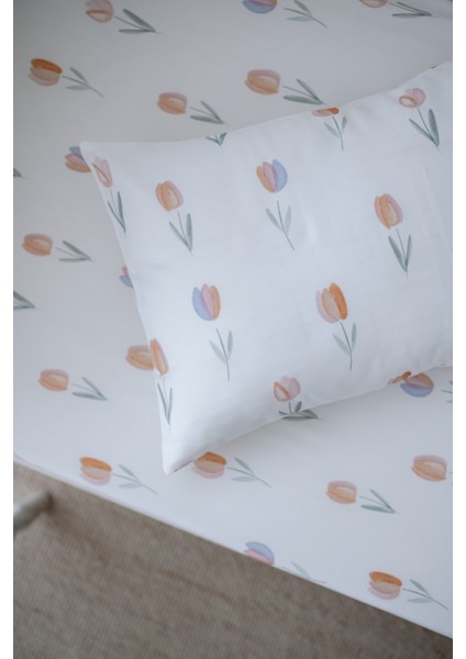 Renkli Laleli Bebek Lastikli Çarşaf Seti (55X95+15) - Spring Tulip modelleri