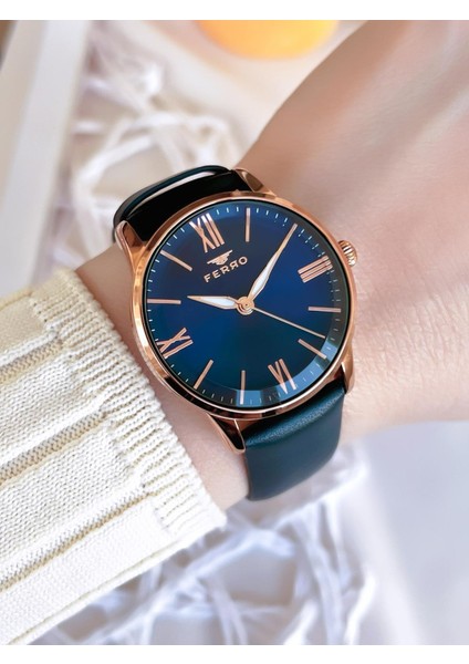 Deri Kordonlu Kararma Renk Atmaz 30 Metre Suya Dayanıklı Özel Tasarım Kadın Kol Saati 21182B-T