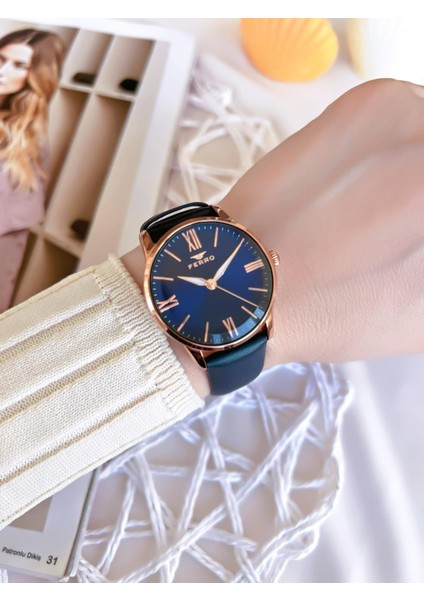 Deri Kordonlu Kararma Renk Atmaz 30 Metre Suya Dayanıklı Özel Tasarım Kadın Kol Saati 21182B-T fiyatları