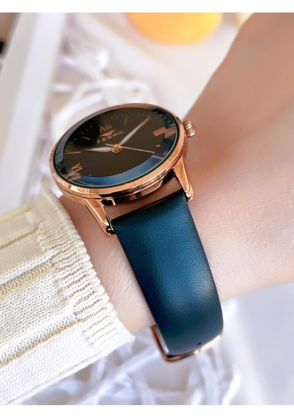 Deri Kordonlu Kararma Renk Atmaz 30 Metre Suya Dayanıklı Özel Tasarım Kadın Kol Saati 21182B-T modelleri