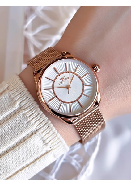 Hasır Kordonlu Rose Gold Kararmaz Renk Atmaz 3 Atm Özel Tasarım Kadın Kol Saat 21152CWT-C