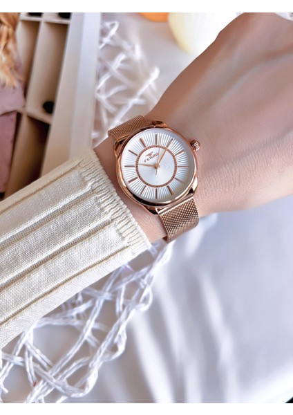 Hasır Kordonlu Rose Gold Kararmaz Renk Atmaz 3 Atm Özel Tasarım Kadın Kol Saat 21152CWT-C