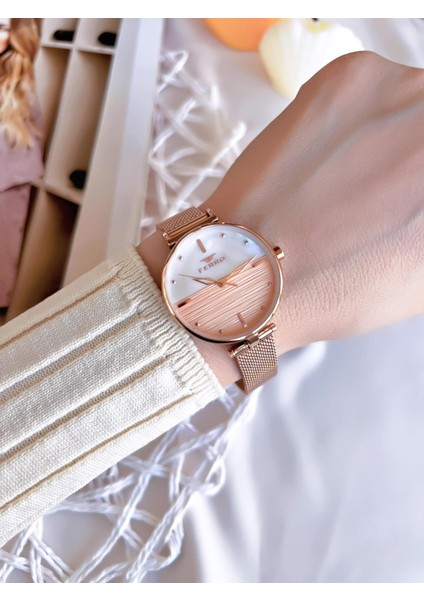 Rose Hasır Kordonlu Renk Atmaz 30 Metre Suya Dayanıklı Özel Tasarım Kadın Kolsaati 1224CWT-C fiyatları