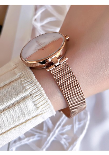 Rose Hasır Kordonlu Renk Atmaz 30 Metre Suya Dayanıklı Özel Tasarım Kadın Kolsaati 1224CWT-C modelleri