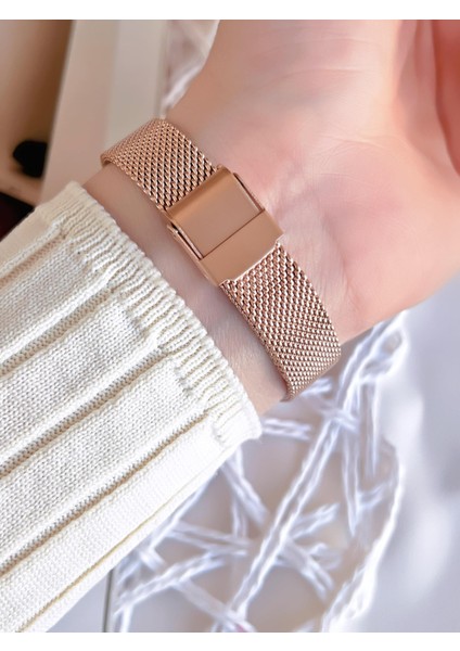 Rose Hasır Kordonlu Renk Atmaz 30 Metre Suya Dayanıklı Özel Tasarım Kadın Kolsaati 1224CWT-C fırsatları