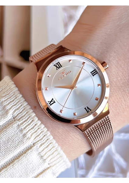 Hasır Kordonlu Rose Gold Kararmaz Renk Atmaz 3 Atm Özel Tasarım Kadın Kol Saat BF21040CWT