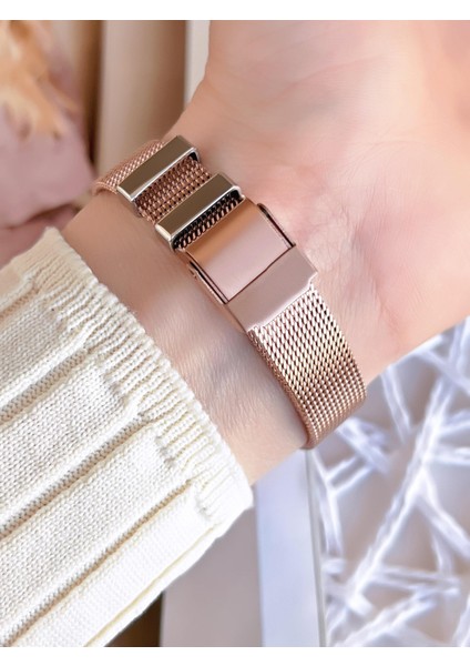 Hasır Kordonlu Rose Gold Kararmaz Renk Atmaz 3 Atm Özel Tasarım Kadın Kol Saat BF21040CWT