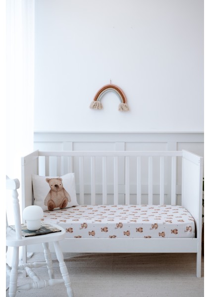 Pofuduk Ayılı Bebek Lastikli Çarşaf Seti (70X110+15) - Fluffy Bear