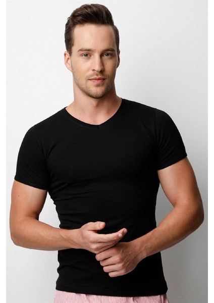Erkek Ribana V Yaka Slim Fit T-Shirt Fanila 2130 (1 Adet)