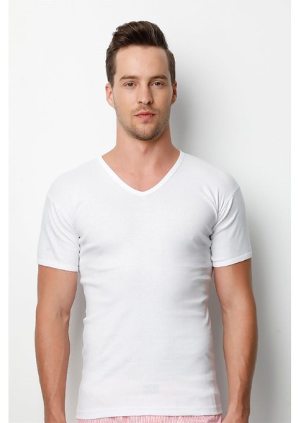 Erkek Ribana V Yaka Slim Fit T-Shirt Fanila 2130 (3 Adet)