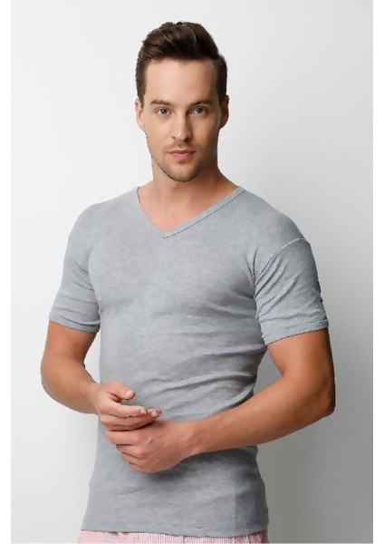 Erkek Ribana V Yaka Slim Fit T-Shirt Fanila 2130 (3 Adet)