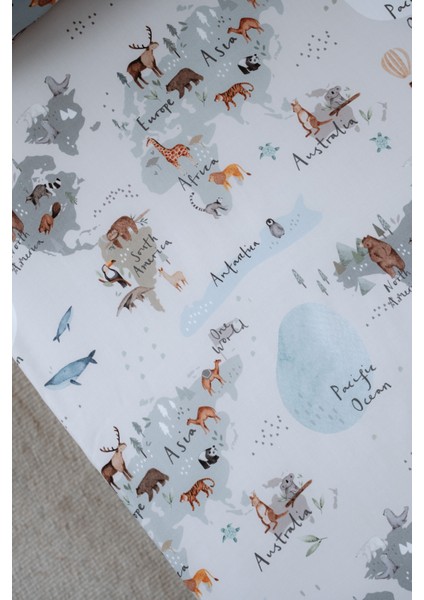 Hayvan Haritası Bebek Lastikli Çarşaf Seti (60X120+15) - Animal Map modelleri