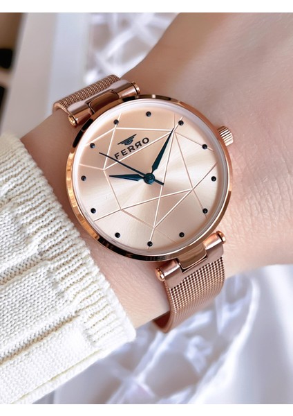 Hasır Kordonlu Rose Gold Kararmaz Renk Atmaz 3 Atm Özel Tasarım Kadın Kol Saati BF40-087