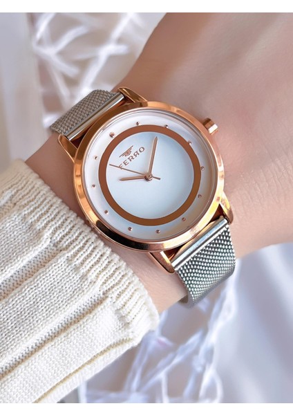 Hasır Kordonlu Gümüş/rose Kararmaz Renk Atmaz 3 Atm Özel Tasarım Kadın Kol Saati BF21070CWT